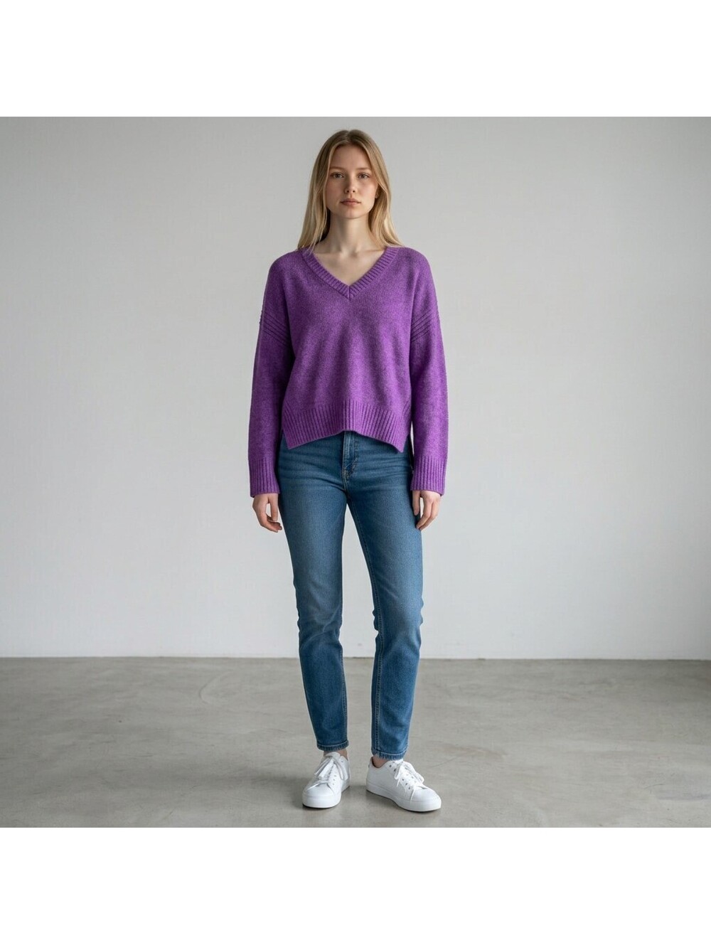 Loft Sweater Pullover Women L Large Purple Knit V-Neck Long Sleeve Soft Cozy